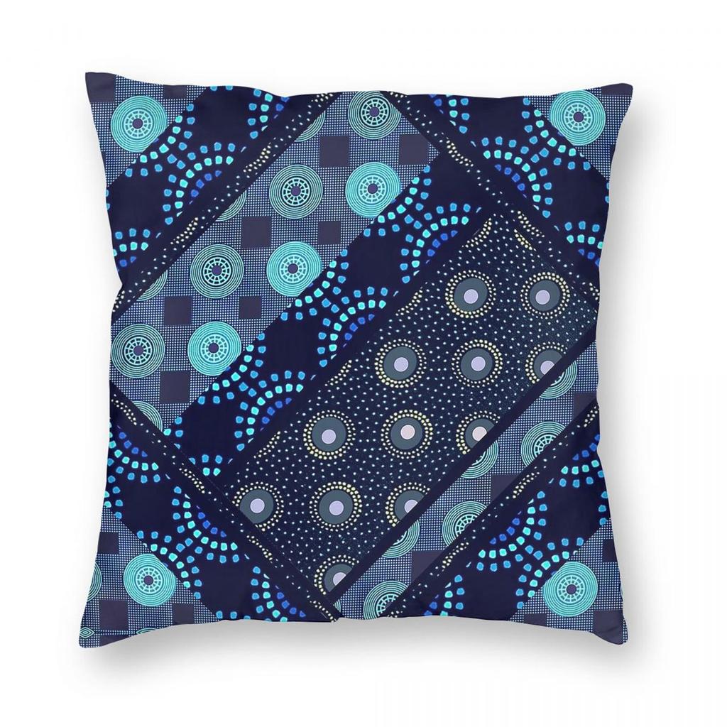 Blue Shweshwe Southern African Square Pillowcase Polyester Linen Velvet Pattern Zip Decorative Pillow Case Sofa Cushion Cover