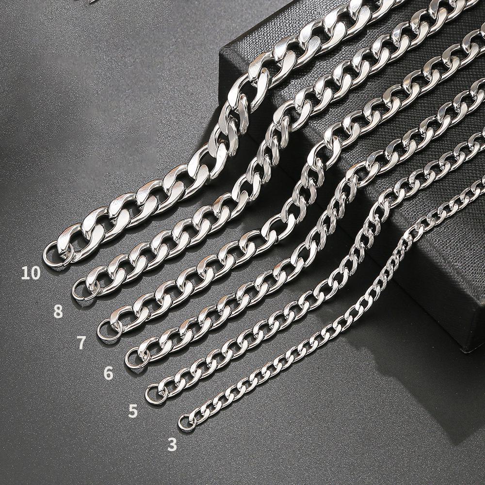 Stainless Steel Hip-Hop Cuban Chain, 3-10mm, Unisex Titanium Steel Sweater Chain