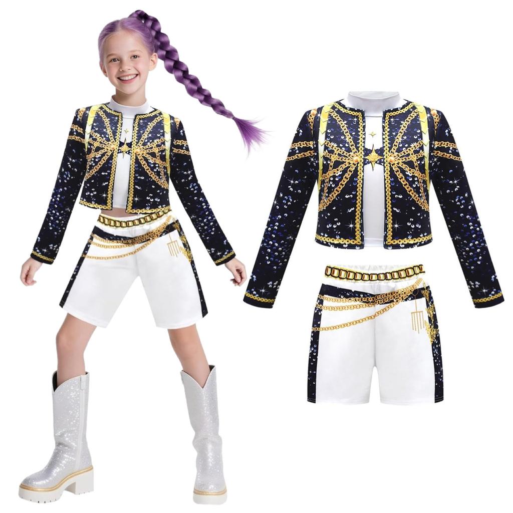 Детский Kpop Косплей Охотника на демонов Руми Зои Мира Костюм для косплея Комплект 3D Принт Детская Одежда для сцены Хэллоуин Вечеринка