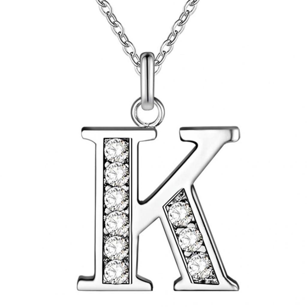 Simple Shiny Zircon 26 English Letters Pendant Women Men Thin Necklaces Jewelry MIT