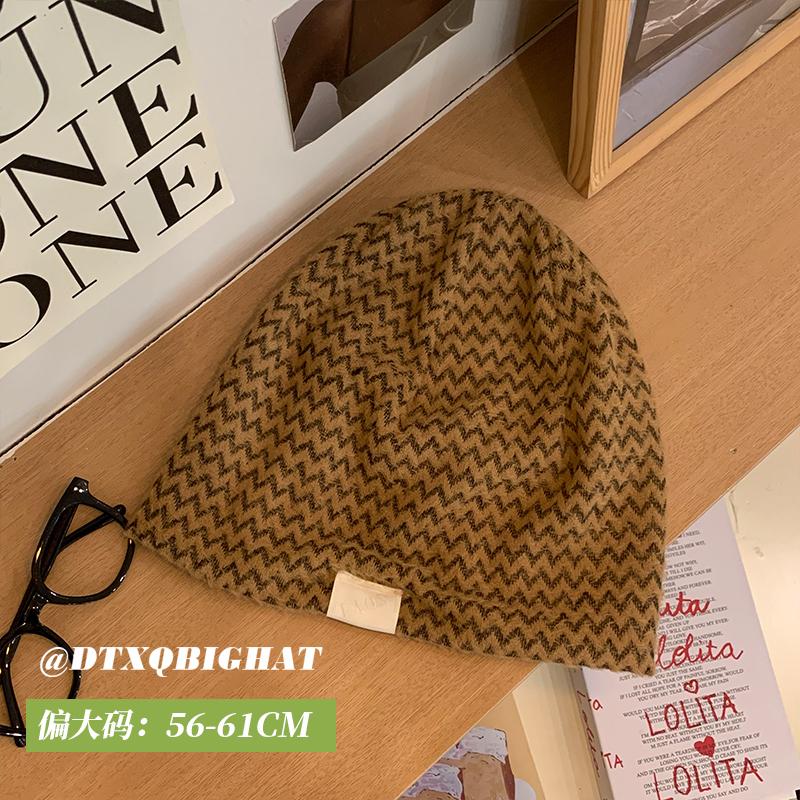 2024 осень и зима новая интернет-знаменитость шерстяная шапка большая окружность головы вязаная шапка женская теплая защитная шапка для ушей простая и модная