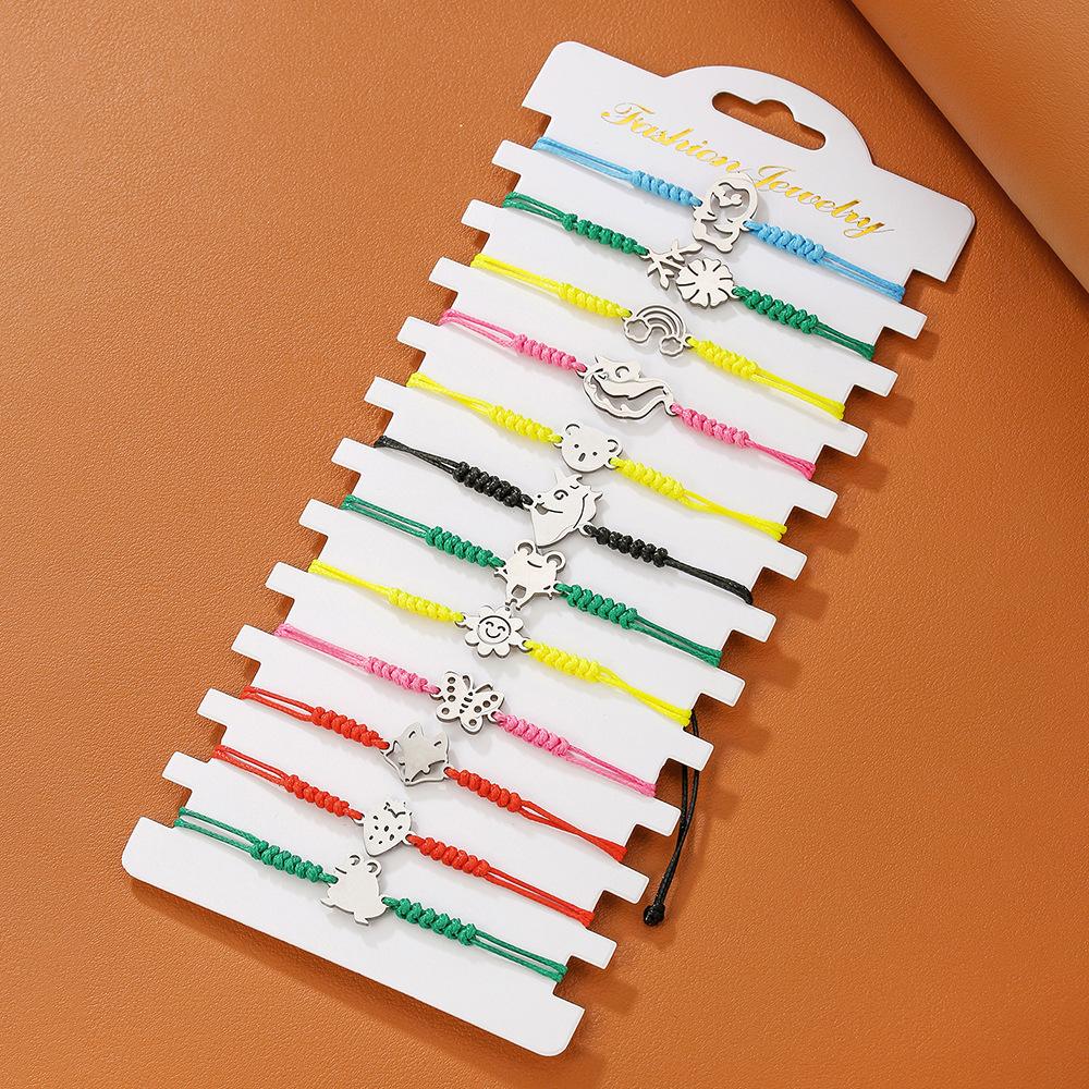11-Pack Color Woven Bracelet Combination Cartoon Stainless Steel Small Animal Accessories Jewelry