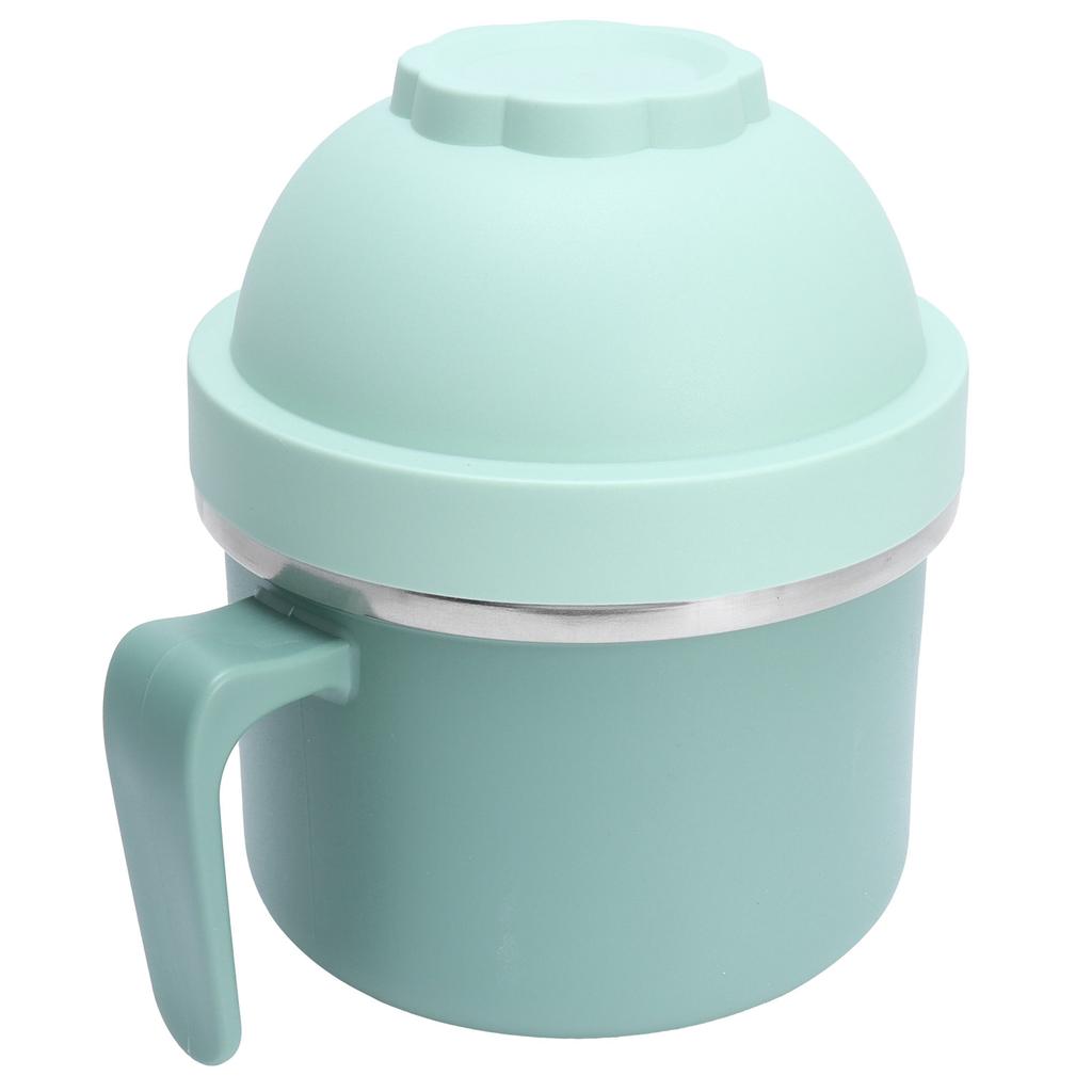 Portable Lunch Box Double Layer Thermal Noodle Bowl with Handle Kitchen Utensils Green