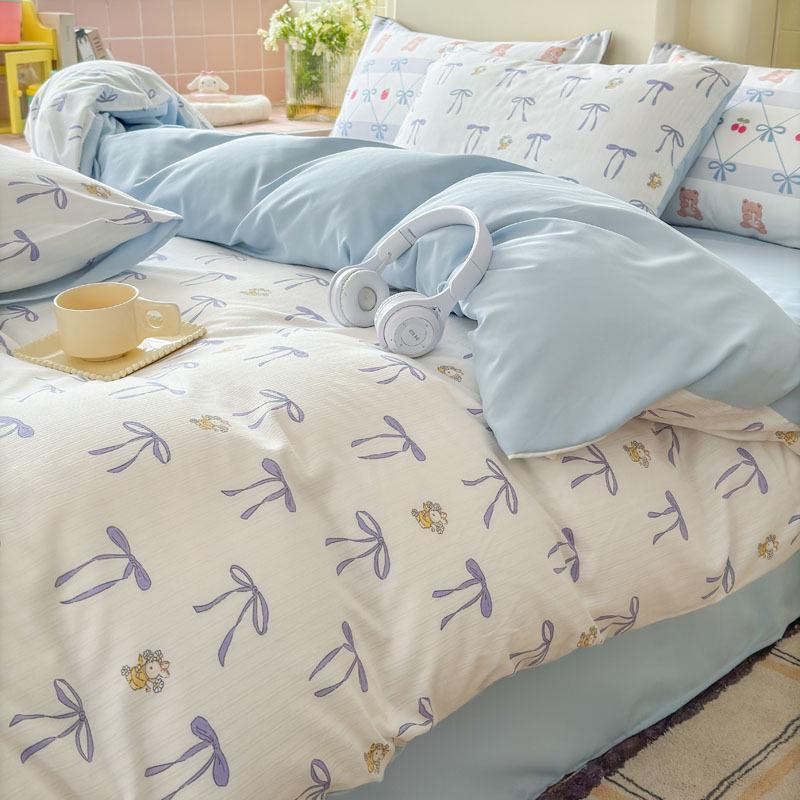 Class A Double Layer Gauze Floral Jacquard Bamboo Cotton Bedding Set - Fresh Design for Student Dormitory