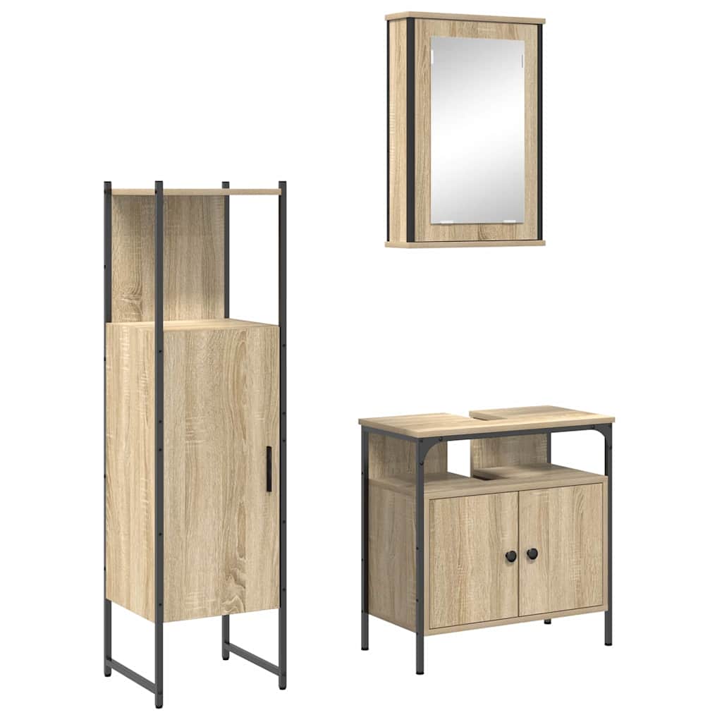 Bathroom Furniture Set with Shelf and Door 3 pcs Brown Particleboard