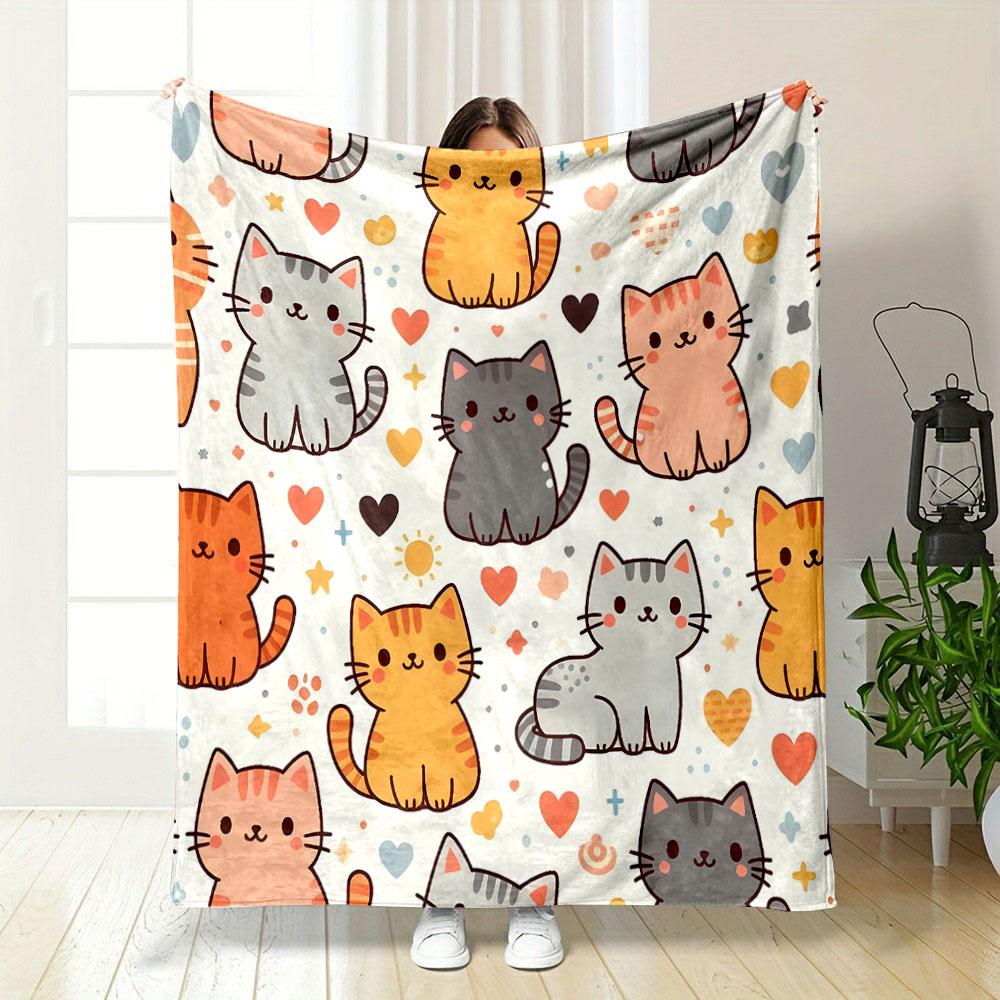Cute Cartoon Cats Pattern Blanket print blanket soft and cozy perfect for the living room bed sofa or a nap,gift