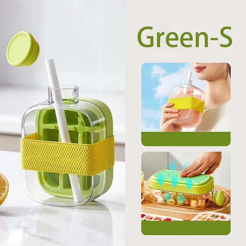 Силиконовая форма для льда, бутылка, охладитель с одним щелчком, стакан с трубочкой, лоток для льда с крышкой для морозильника, креативная бесконтактная форма для лета