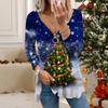 Women Autumn Christmas Printed Long Sleeve T-Shirts Loose V-Neck Plus Size Tee Shirt Tops Comfy Blouse