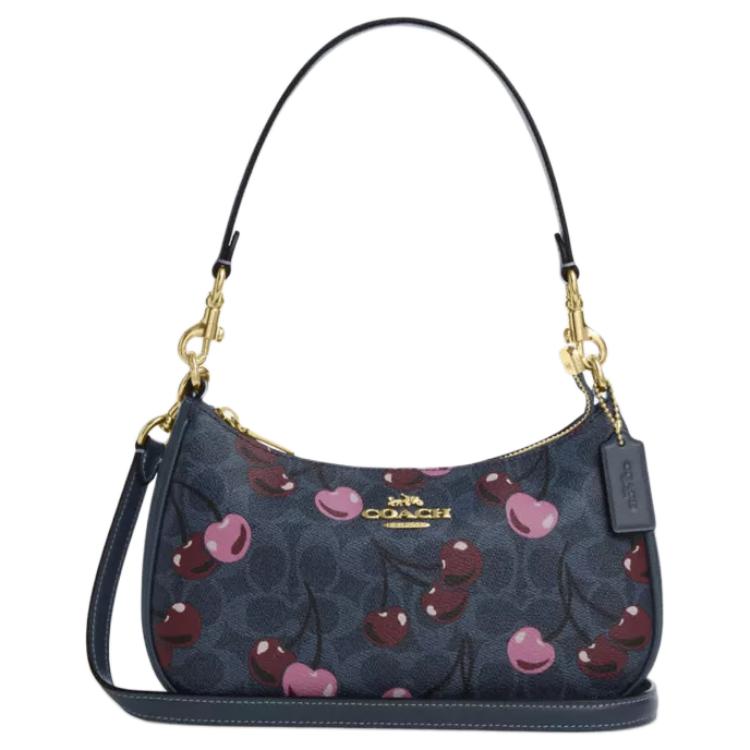 Coach Teri 24 Сумка-тоут через плечо из покрытого холста со съемным плечевым ремнем Средняя Женские сумки Синий CY694-IMDEI