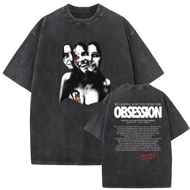 2026 Movie Obsession Be Careful What You Wish for Eyes Graphic Vintage Washed T-Shirts Short Sleeve T-shirt Streetwear