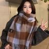 Japanese Blue Plaid Imitation Cashmere Scarf Women's New Winter Long Warm Scarf Shawl Dual Purpose Men