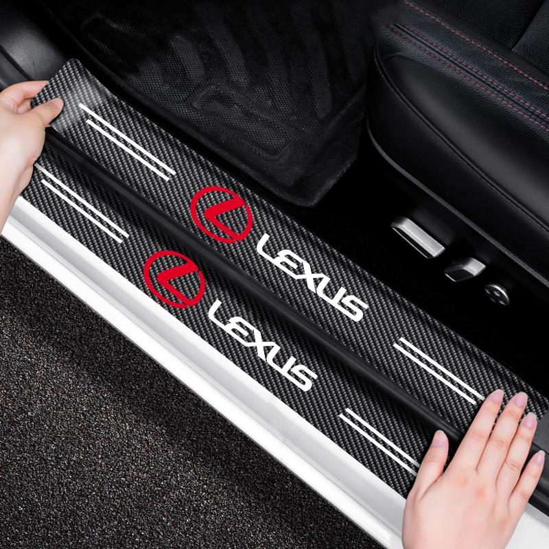Carbon Fiber Leather Car Door Sill Protection Strip Decorative Car Accessories For Lexus F SPORT GX460 Ct200h IS250 ES 220D