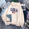 Usa Letters American Flag Stars And Stripes Mens Clothing Loose Crewneck Hoodie Autumn Pullover Hoodies Casual Pocket Sweatshirt