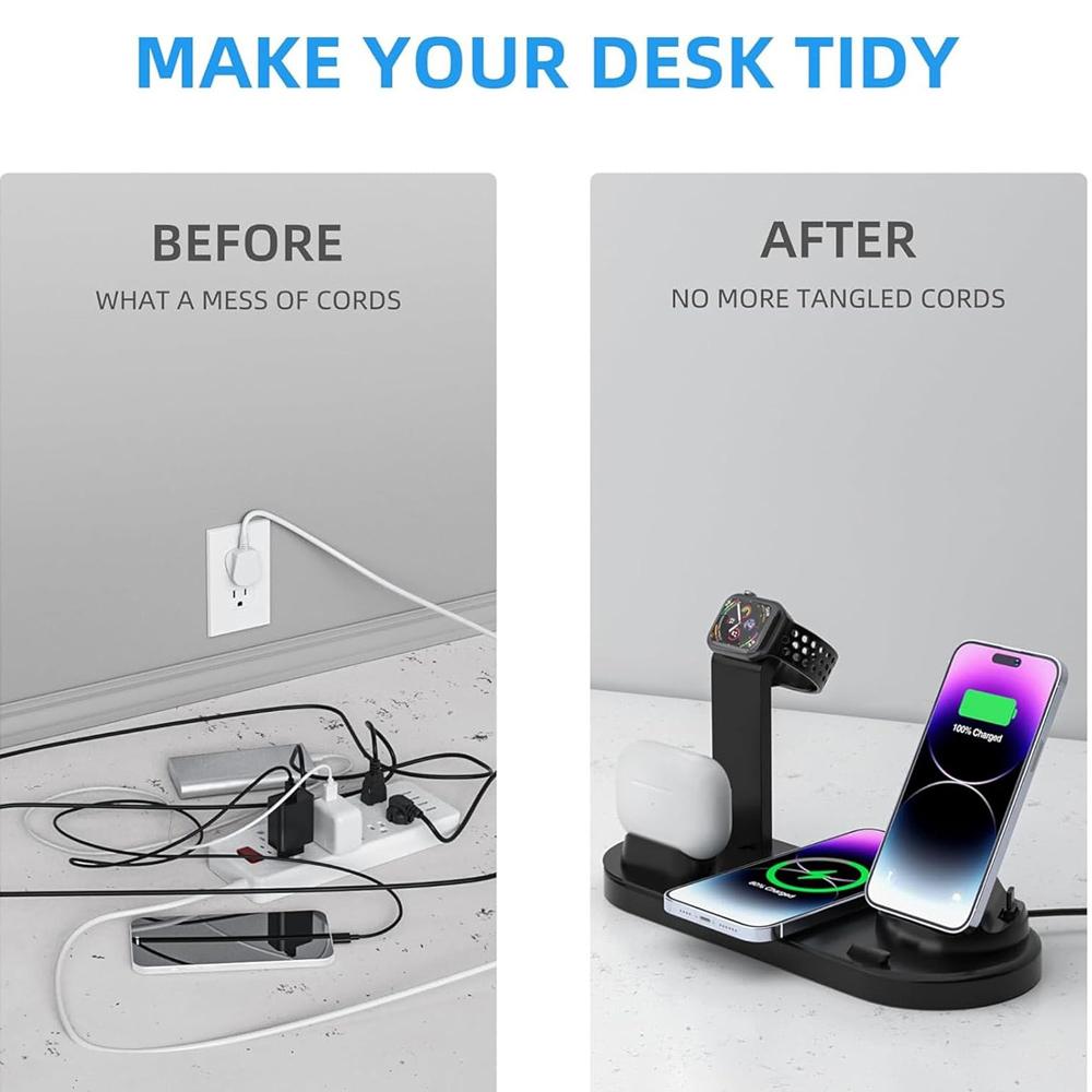 Беспроводная зарядная станция 4 в 1 мощностью 60 Вт для iPhone 15 14 13 12 X Samsung Galaxy S22 S21, часов, AirPods, док-станция для быстрой зарядки