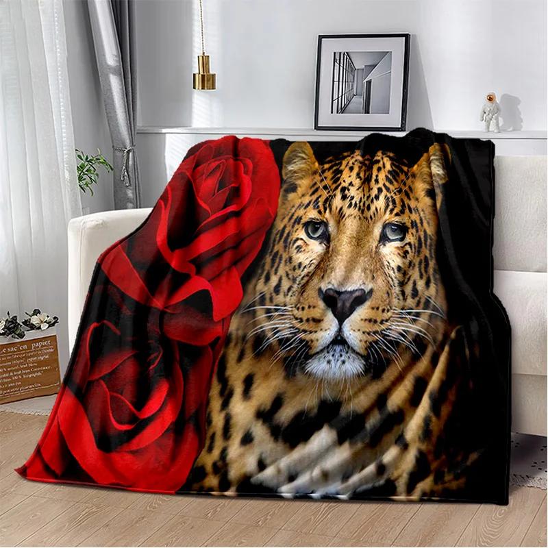 Plush Fleece Beast Animal Roses and Leopard Cheetah Throw Blanket Home Bedroom Bed Sofa Picnic Travel Cover Kid Soft Blanket
