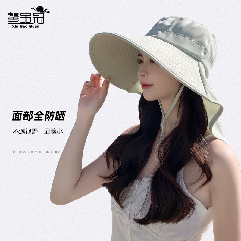 8555 Summer Outdoor Sunscreen Visor Versatile Large Brim Shawl Fisherman's Hat with Ponytail Hole Hat Women