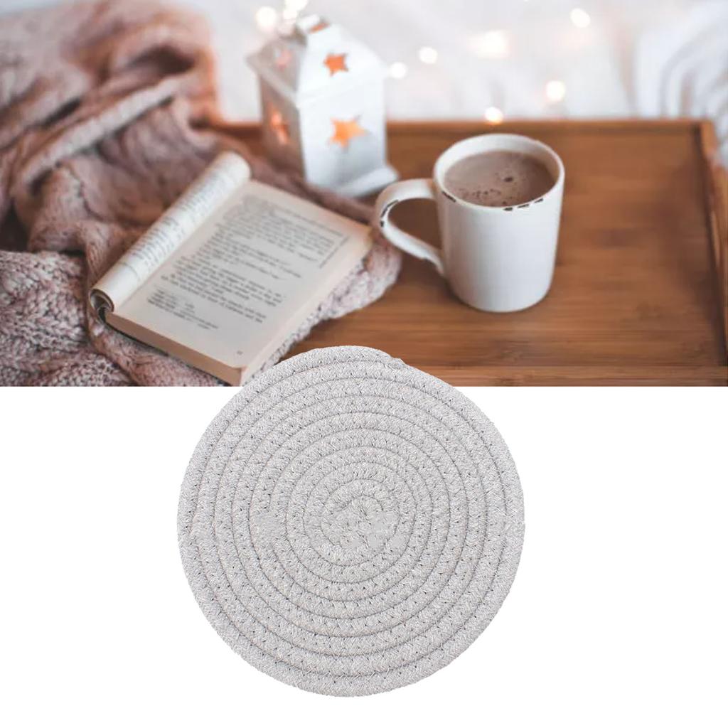 Cup Mat Pad Round Woven Cotton Thread Handmade 4.3in Insulation Thick Versatile Drink Coaster for