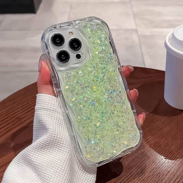 Fashion Cute Wave Frame Glitter Case For Iphone 14 13 11 12 Pro Max 14plus Shining Shockproof Soft Silicone Cover Bumper