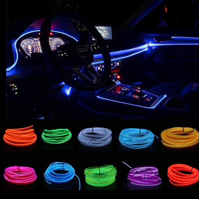 5M Car Interior Accessories Atmosphere Lamp EL Cold Light Line With USB DIY Decorative Dashboard Console Auto LED Ambient Lights