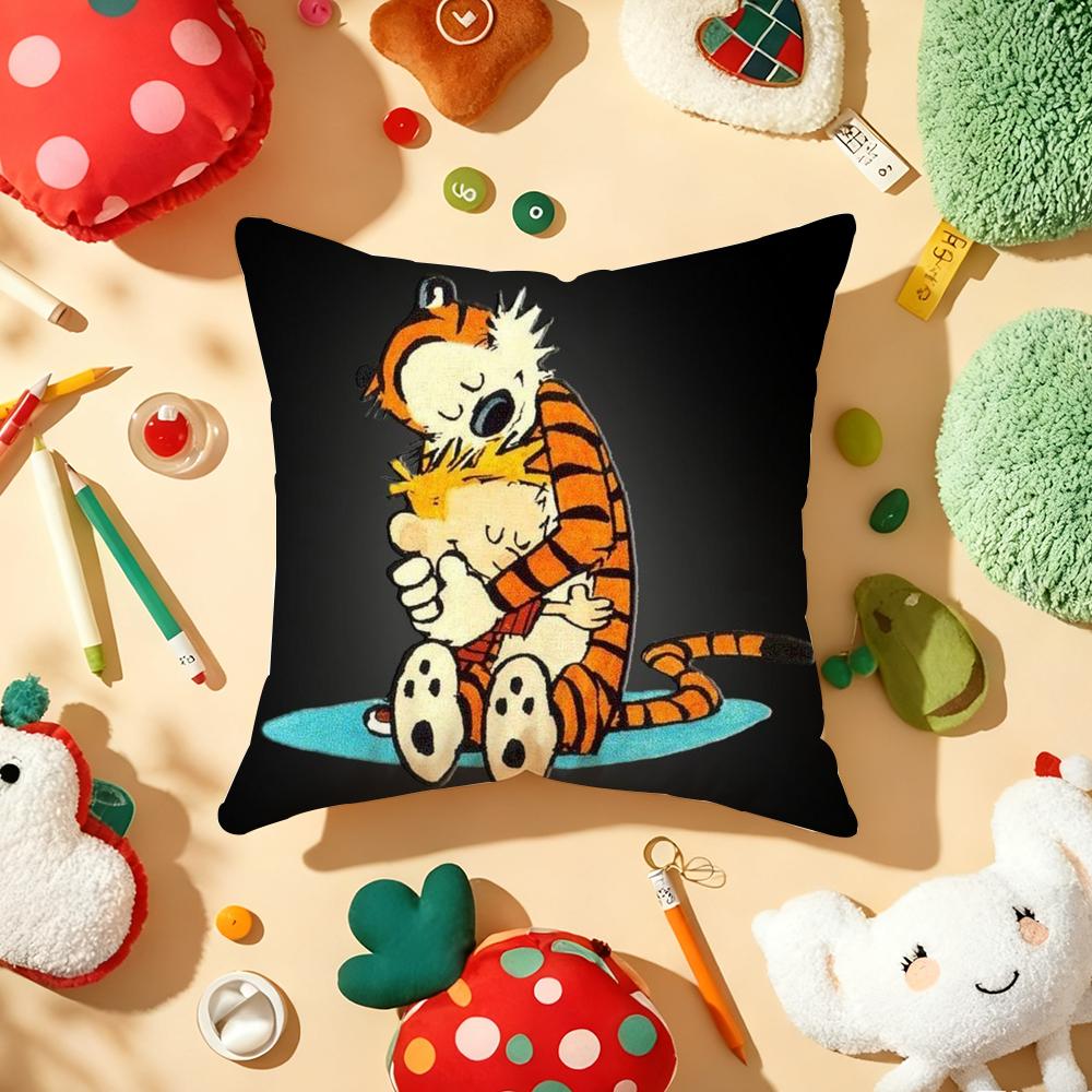 Comic CCalvin and HHobbes Cushion Cover Plush Fabric Soft DoubleSided Printed Sofa Warm Winter Home Gift Pillow Cover