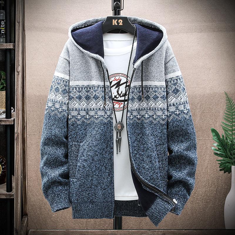 Fashion Men's Jacket Fall And Winter Casual Sweater Jackets Warm Knit Sweater Hooded Hoodie Coats
