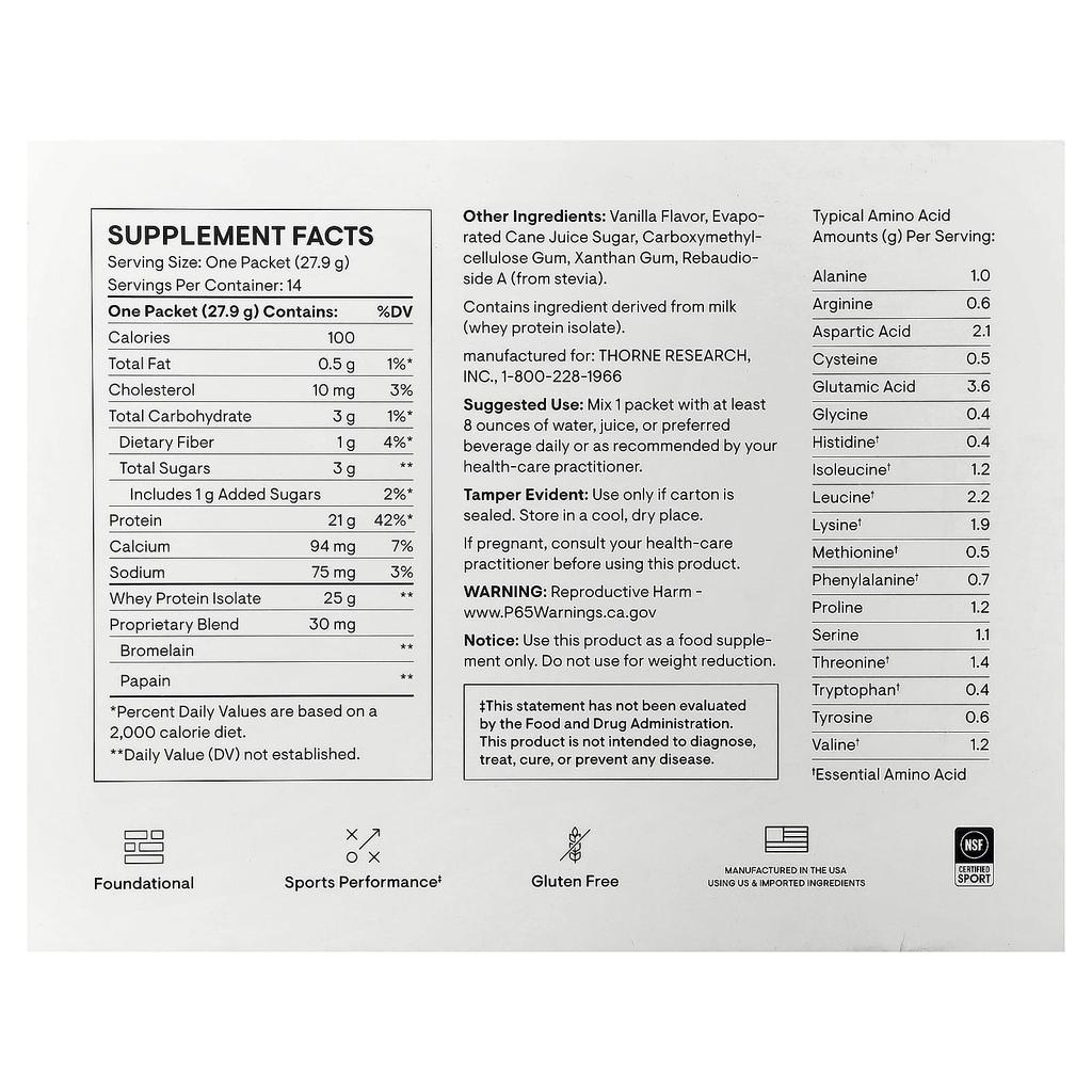 Whey Protein Isolate, Vanilla, 14 Packets, 27.9G (0.98Oz) Each