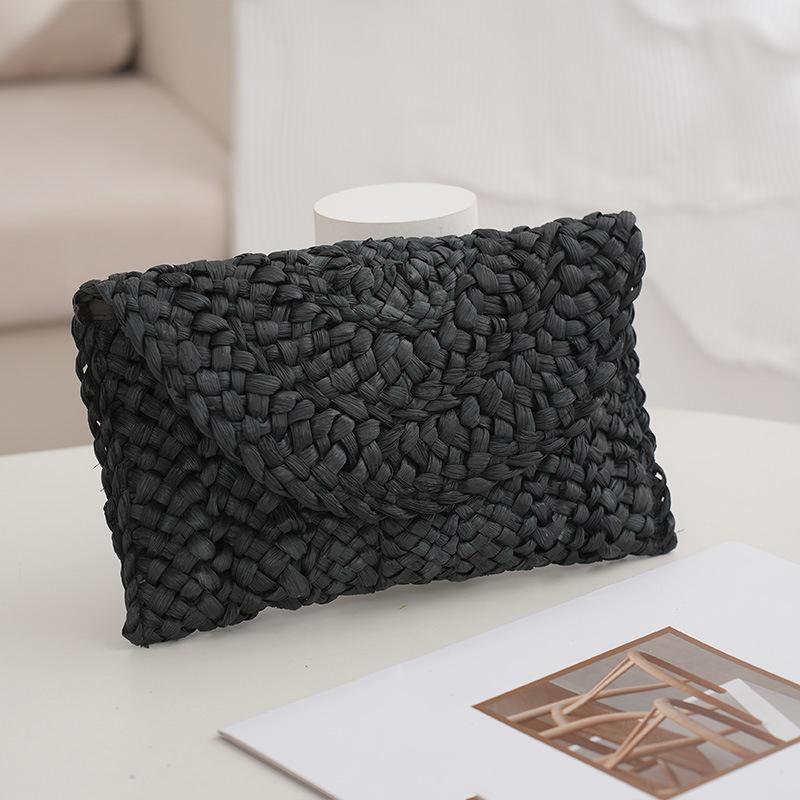 Модная пляжная сумка, женская летняя пляжная сумка-конверт, тканый клатч, однотонная, большая вместительная сумка для хранения, соломенная сумка из кукурузной шелухи