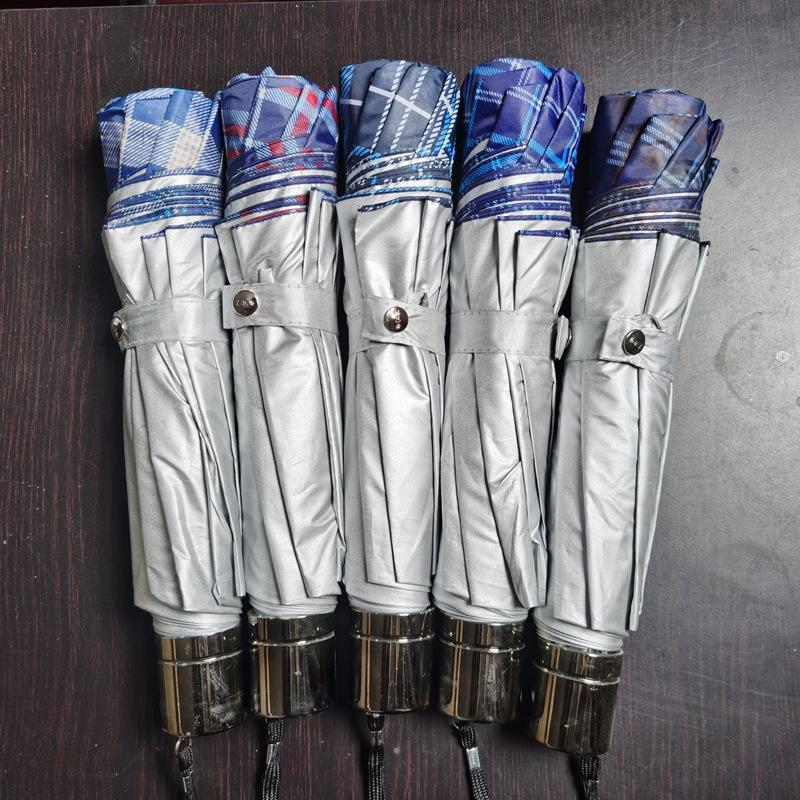 Water-repellent Classic Folding Reinforcement Enlarged Men's Polyester Lattice Umbrella Advertising Three-fold Umbrella