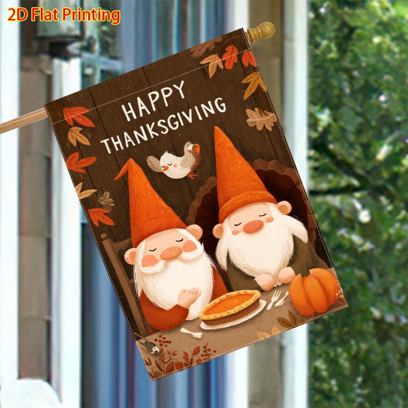 1pc Autumn Thanksgiving, Dwarves And Pancakes, Pumpkin - Double-Sided Garden Flag Measuringfor Courtyard Decoration, Suitable for Outdoor And Lawn Use