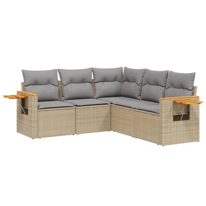 VidaXL Salon de Jardin avec Coussins 5 pcs, Canapés de Terrasse, Ensemble de Meubles de Patio, Mobilier d'Extérieur, Beige 3259203