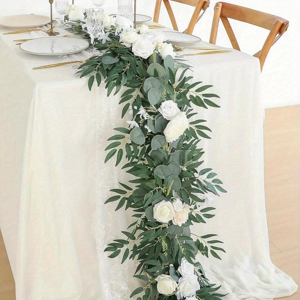 Гирлянда из листьев эвкалипта ивы с цветком, ручная работа, свадебный декор для стола в виде возлюбленной, арка, фон, украшения для свадебного декора на открытом воздухе, 1,8 м