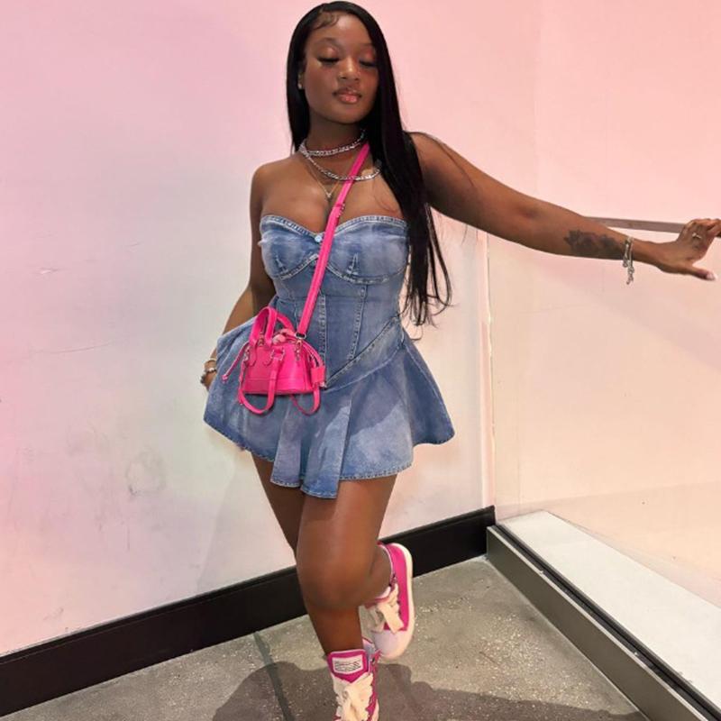 Сексуальное джинсовое платье-топ с открытой спиной, женское облегающее платье с высокой талией в стиле пэчворк, мини-плиссированные платья, горячие девушки, уличные облегающие синие джинсовые платья с открытыми плечами Femme