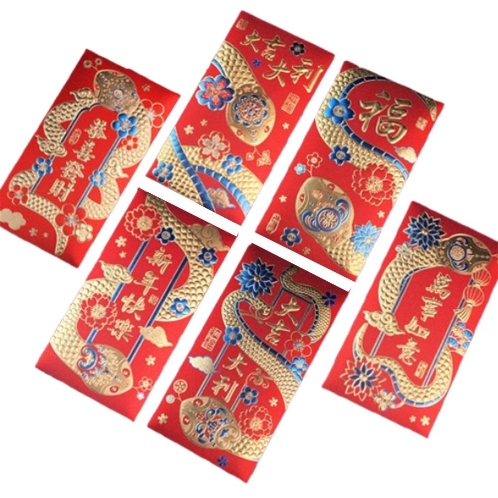 6pcs Blessing 2025 Snake Year Red Pouch Traditional Money Packet Lucky Money Pockets Kids Gift