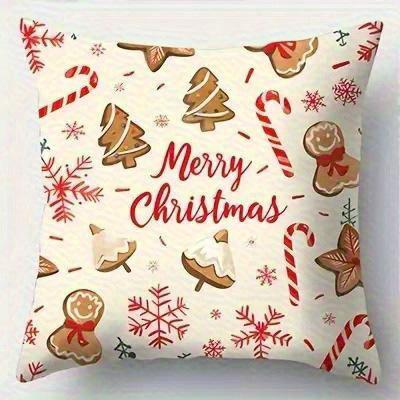 Home Decor Christmas Gingerbread And Festive Prints Pillow Covers Pattern Cushion Cover Suitable For Sofa Bedroom Car Pillow