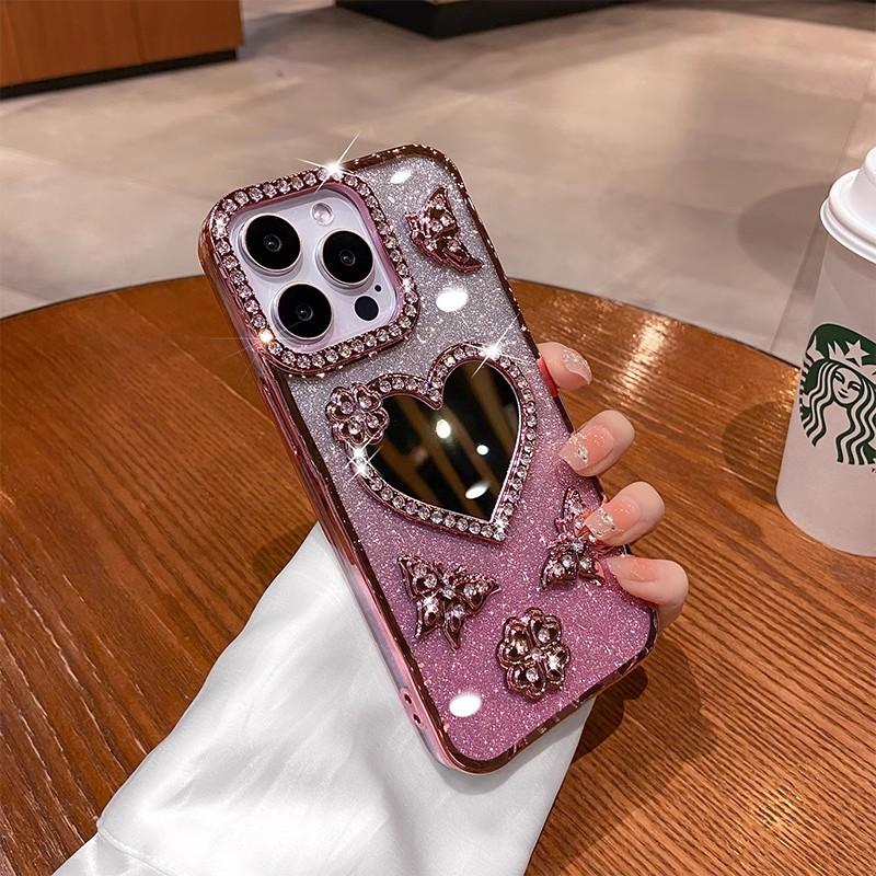 Подходит для Apple 16proMax Love Mirror Чехол для мобильного телефона Стразы iPhone 15 Высококлассный 14 Защитный чехол с блестками