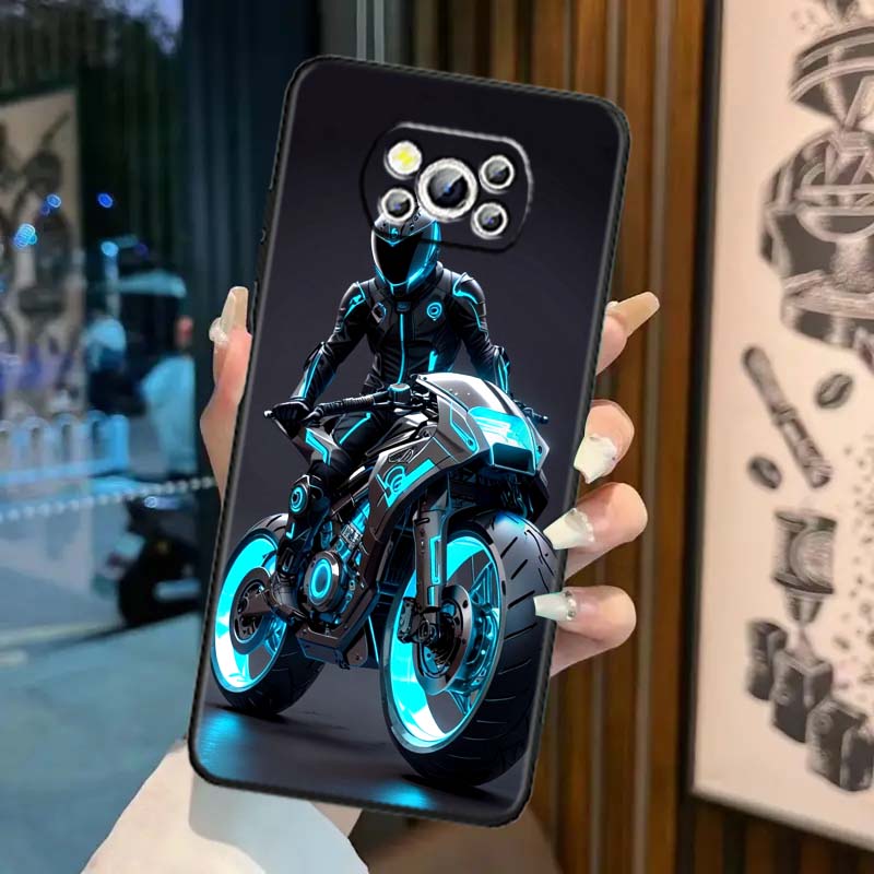 Креативная крутая накладка для телефона с мотоциклистом Для Xiaomi Mi Poco F3 F4 F5 F6 X3 X4 X5 X6 X7 M3 M4 M5 M6 M7 GT Pro 5G Черный Чехол для Телефона