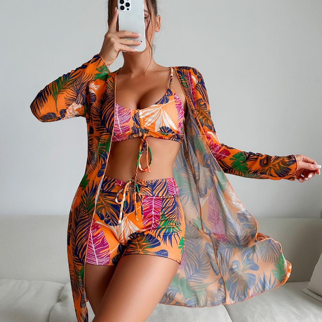 1011 new sexy European and American multi-color special fabric fashion bikini BIKINI three-piece women's swimsuit