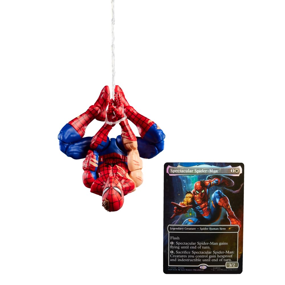 Hasbro Серия Marvel Legends «Магия»: "Сбор" Паук-Человек с боевыми повреждениями 15 см Игрушка-фигурка + Лимитированная фольгированная коллекционная карточка