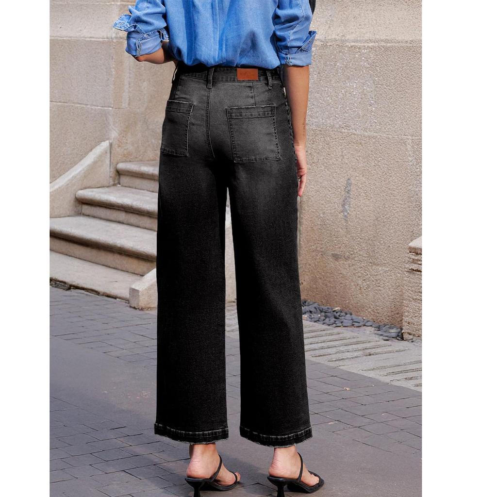 Women's Wide Leg Jeans Casual High Waisted Straight Denim Pants With Pockets