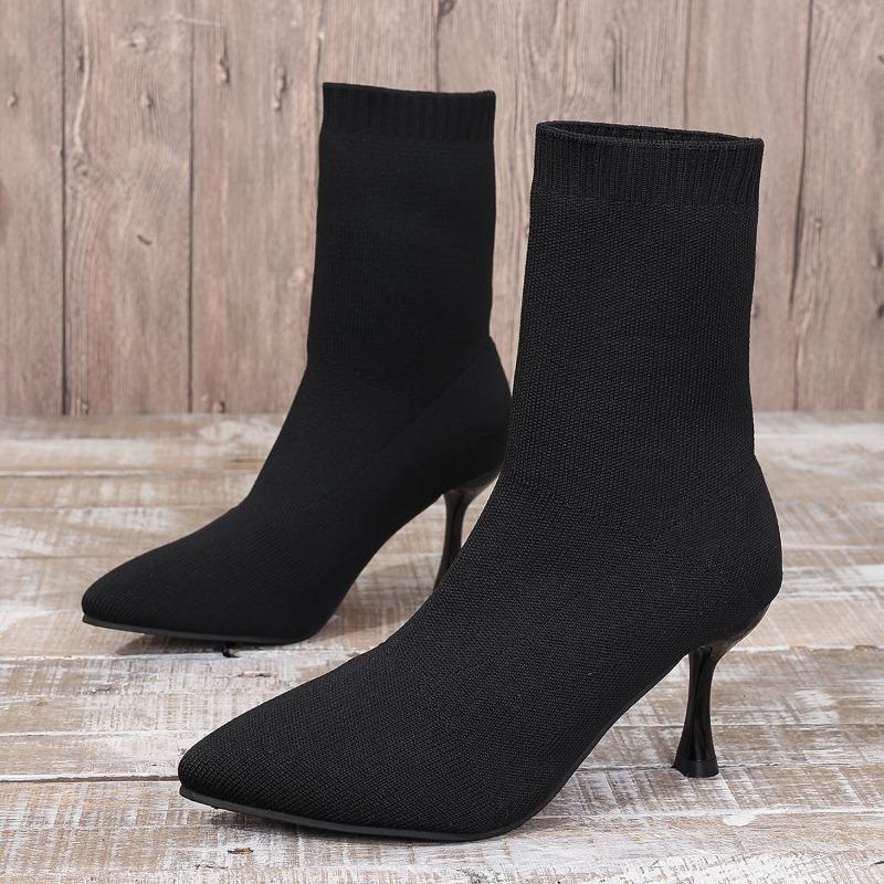 Ladies Shoes On Sale 2024 New Sleeve Women's Boots Winter Pointed Toe Solid Sexy Dress Stilettos or Thin Heels Stretch Boots