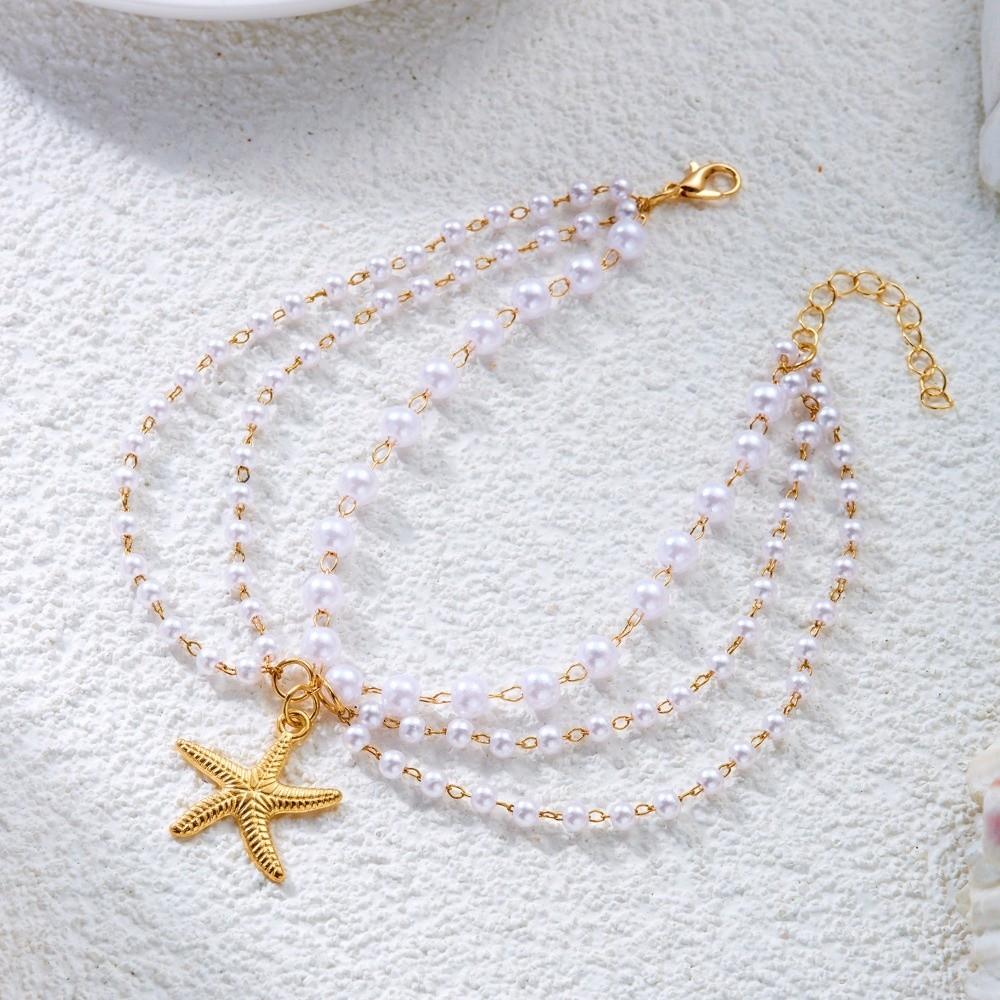 Conch Pendant Starfish Pendant Anklet Bohemian Shell Anklet New Imitation Pearl Anklet Jewelry