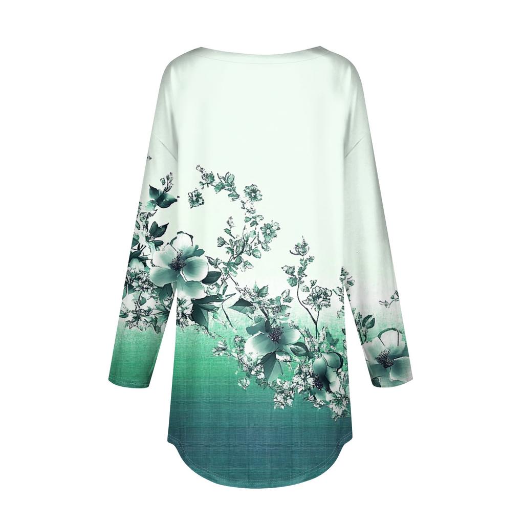 Женская свободная футболка с длинным рукавом с круглым вырезом и принтом, верхний пуловер