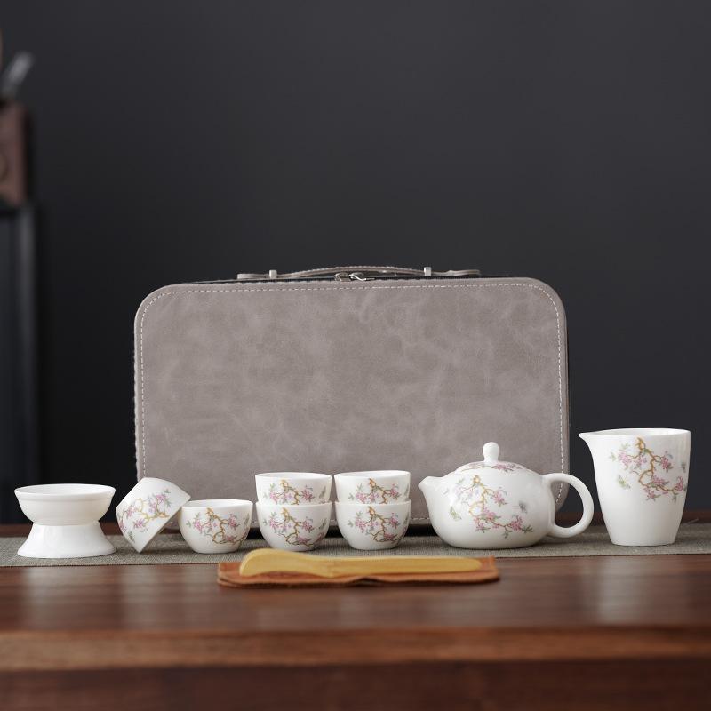 High-end guest greeting tea set, suet jade wisteria flower set, kung fu guest making tea for elders and leaders