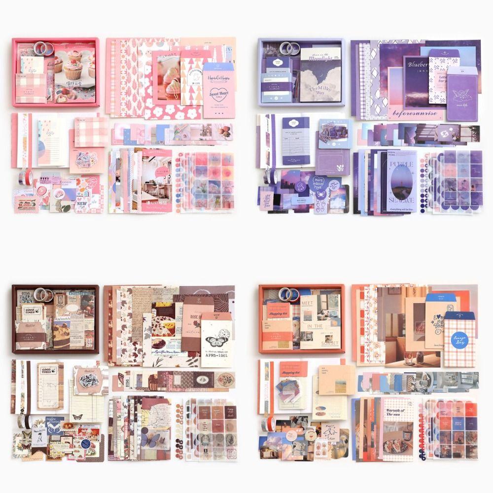 155Pcs/set Thickened Handbook Gift Box Set Exquisite Literary Vintage Notebook Set Collage Stickers