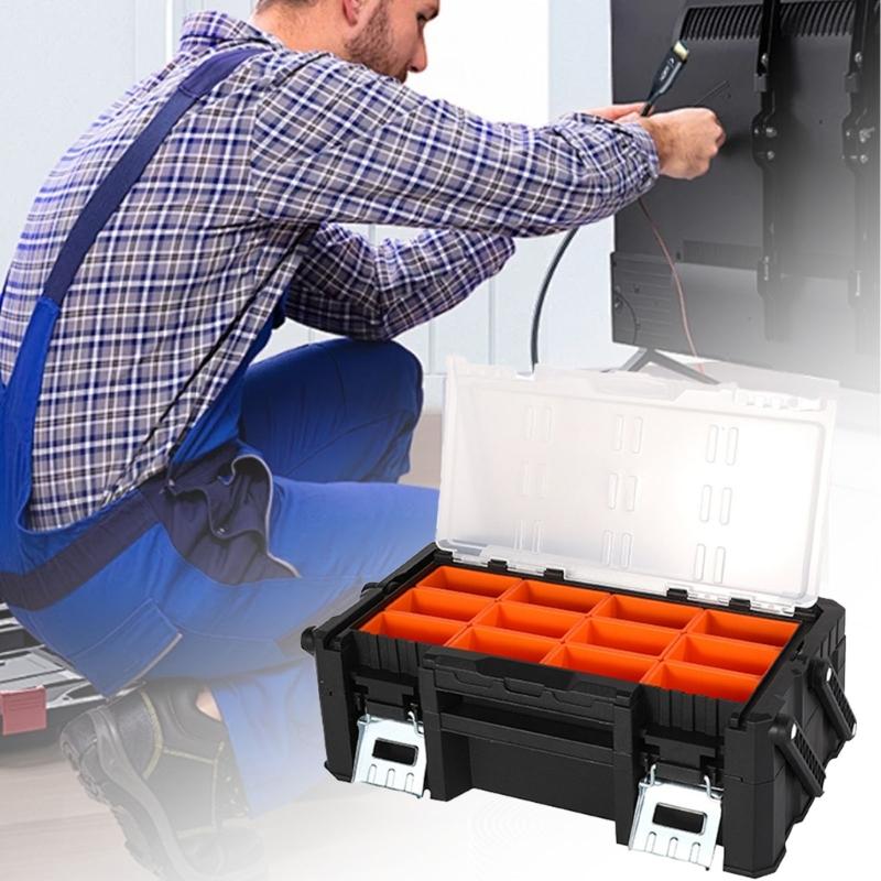 Ящик для инструментов Органайзер для хранения фурнитуры Кейс для мелких деталей Портативный пластиковый контейнер для снастей со съемными разделителями