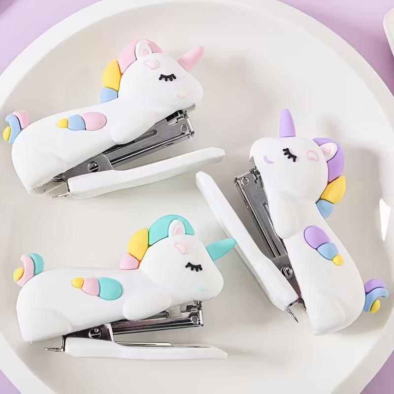 Stylish Mini White Unicorn Stapler, Multifunctional, Suitable For Office And School Supplies, Cute Stationery And Creative Gifts