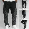 Men Sports Pants Patchwork Elastic Waist Loose Color Matching Multi Pockets Soft Breathable Casual Mid Waist Cargo Pants Men Long Trousers