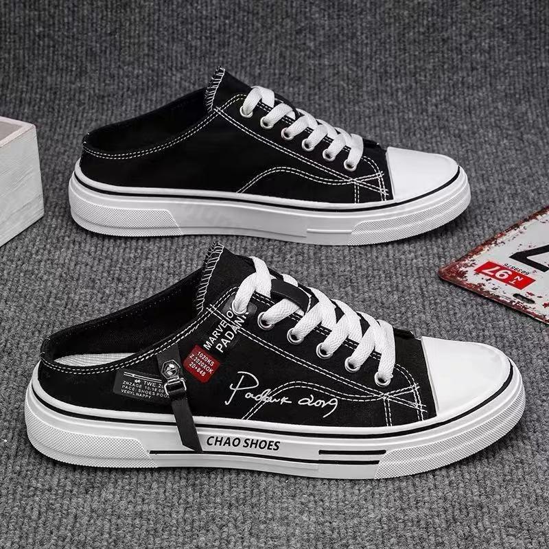 Summer Men's Canvas Shoes Half Slippers Fashion Casual Outdoor Sneakers Comfortable Breathable Men Vulcanized Shoes Zapatillas