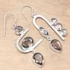 Smoky Quartz Gemstone Handmade Gift For Her Silver Jewelry Earrings 2.5"