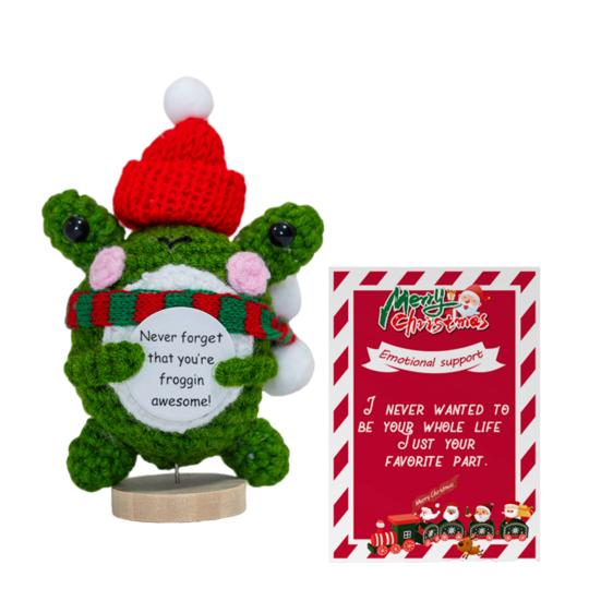 Вязаная крючком кукла с позитивной карточкой Эмоциональная поддержка Ручная работа Мини Вязание Рождество Лягушка